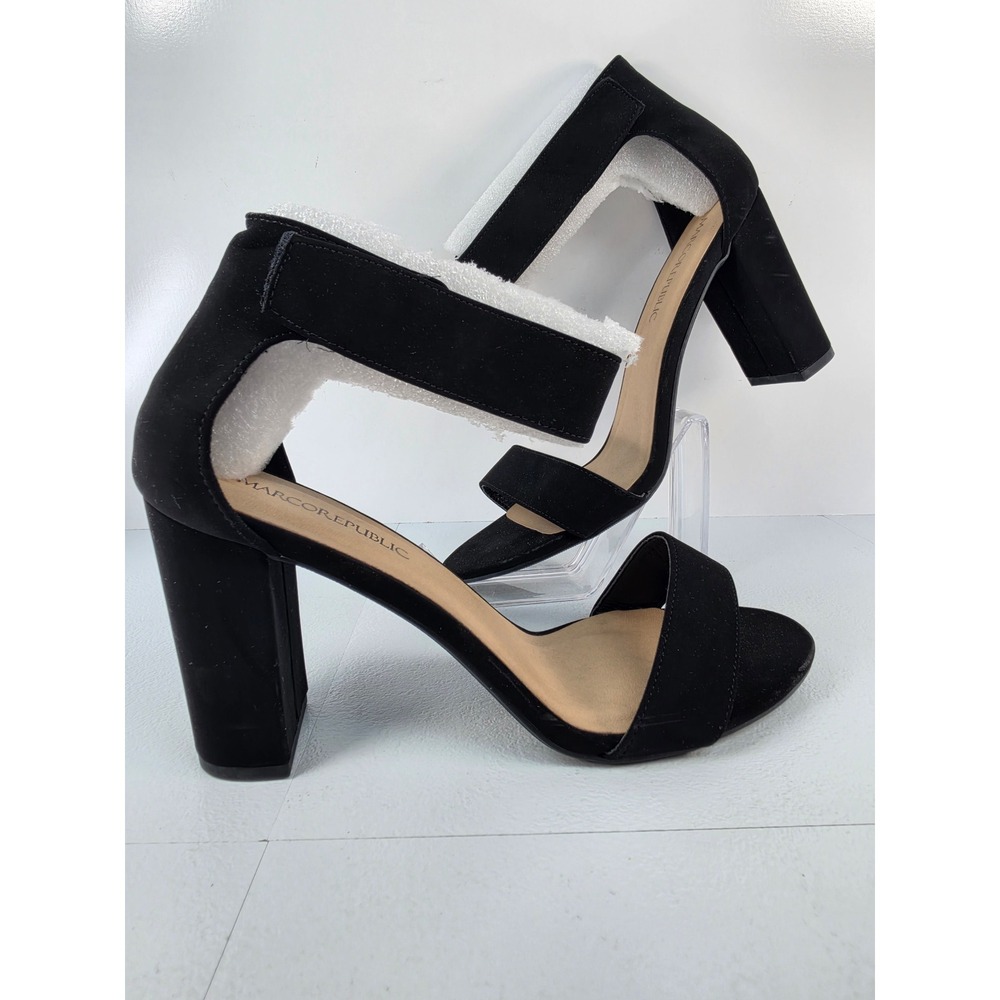 Marco Republic Womens Black Faux Suede Wide Ankle Strap Block Heel Sz 11 READ